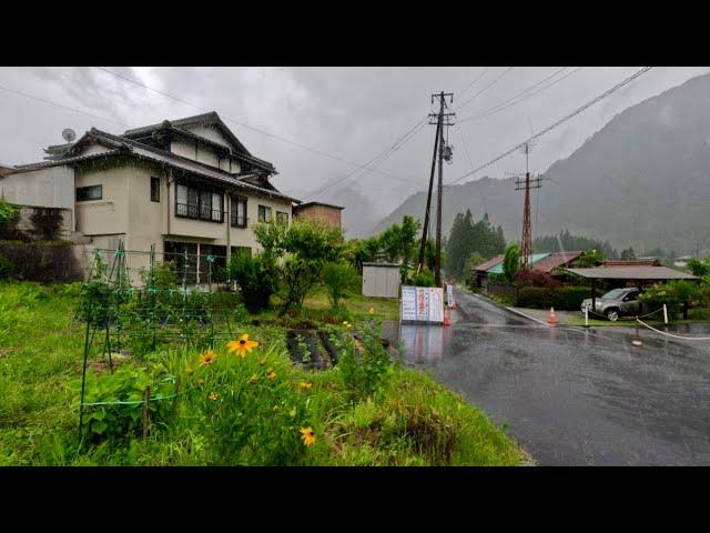 Heavy rain ( typhoon in japan )Nagano early morning Walk, Japanese Countryside Village 4K