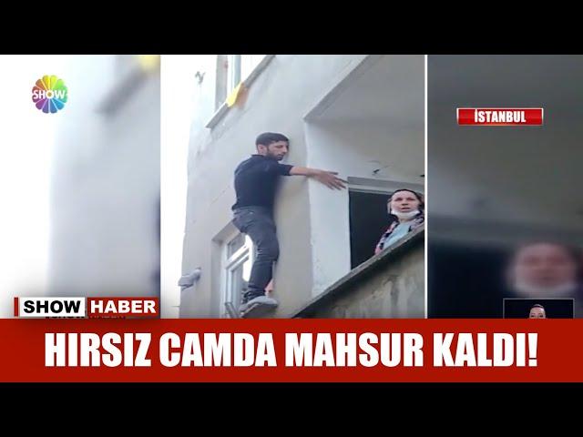 Hırsız camda mahsur kaldı!