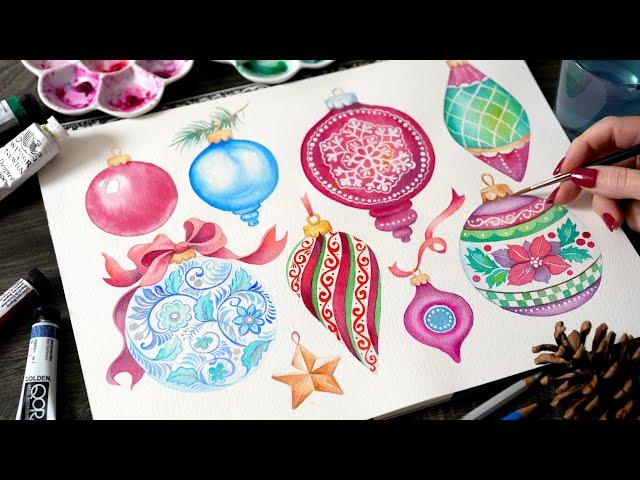 Watercolor Christmas Ornaments  Every Technique You'll Ever Need