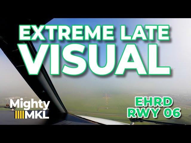 Extreme late visual on ILS runway 06 Rotterdam The Hague Airport (RTM EHRD).