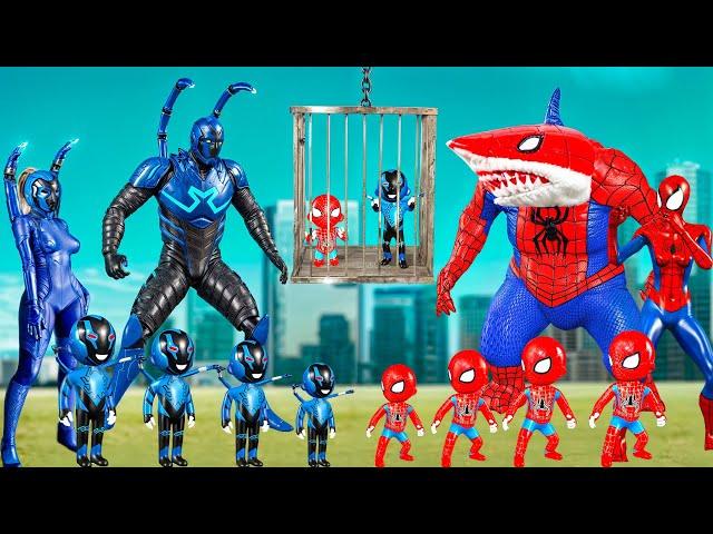 FAMILY IRON SHARK SPIDER-MAN VS FAMILY BLUE BEETLE V2, Rescue SUPER-GIRL | LIVE ACTION STORY
