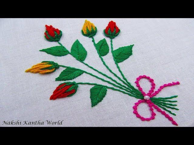 Hand embroidery rose flower stitch by Nakshi Kantha World