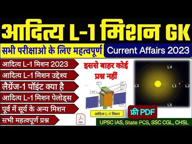 Aditya L-1 Mission 2023 | आदित्य L-1 मिशन GK Current Affairs Questions | ISRO GK 2023 UPSC