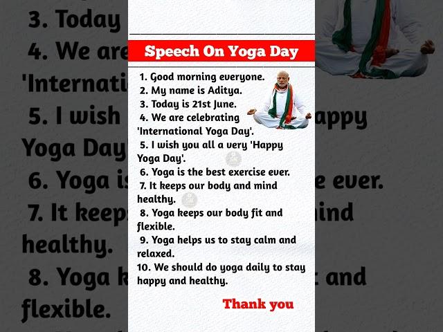 10 Lines Speech On International Yoga Day | Yoga Day Speech in English | #shorts #yogaday