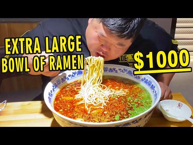 Brother Monkey challenges the super-large ”Beef Ramen” and wins a prize of NT$1000 after eating it