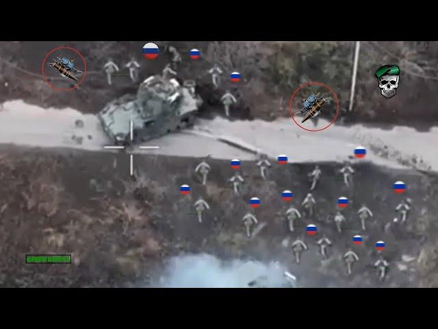 Horrible! Ukrainian FPV drone blows up Russian infantry platoon newly deployed in Pokrovsky