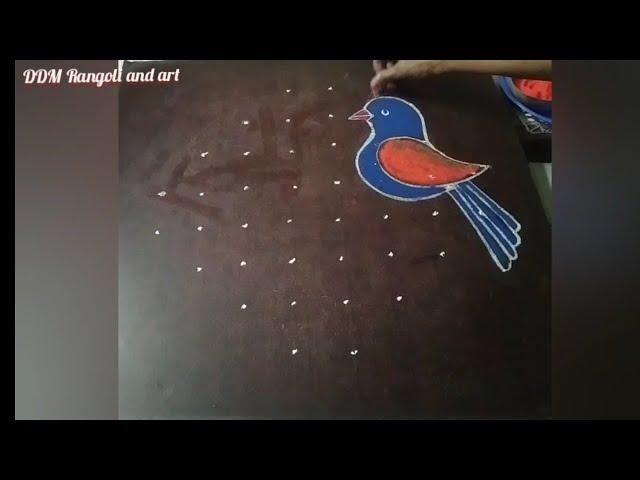 DDM Rangoli and art//colourful design//daily rangoli//simple birds rangoli