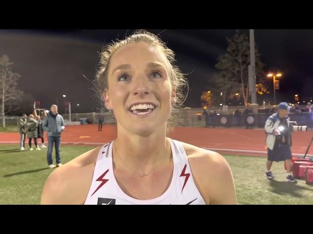 Elise Cranny after 30:14 10K, #2 in American history