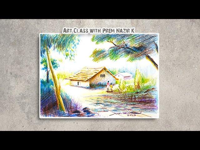 Landscape | Colour pencil demo | Art class with Prem Nazir K 3