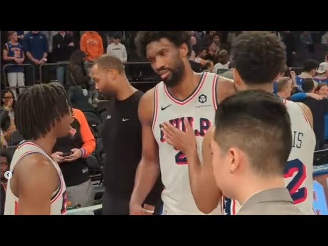 TYRESE MAXEY TO JOEL EMBIID "QUIT STRESSIN BRO! I GOT YOU! RELAX!" WHILE ON BENCH!