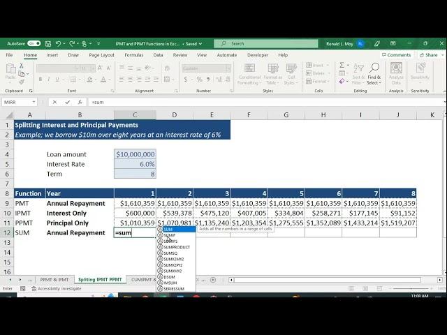 IPMT and PPMT Functions in Excel