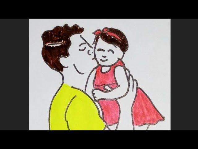 Father and Daughter Drawing Easy / How To Draw Father and Daughter easy step by step