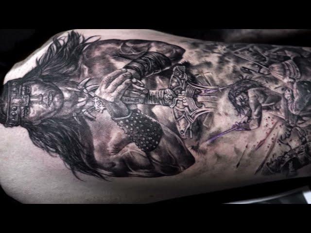 Тату воин и битва на ноге | Warrior Tattoo on the Leg | @SuvorovTattoo