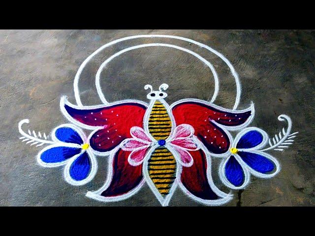 2025 new year muggulu with coloursBeautiful New year kolamnew year rangoliSuper Color Rangoli