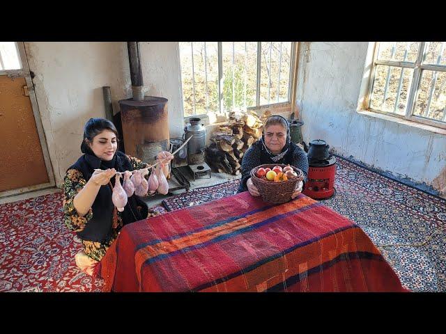 Cooking lamb testicles in the nomadic village | life of Iranian nomads in winter