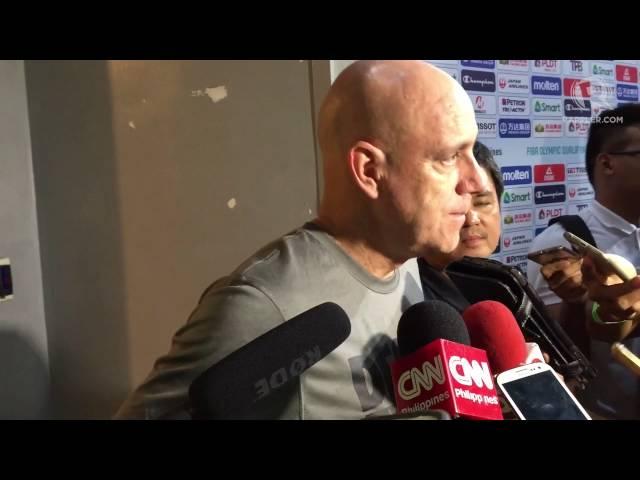 Gilas coach Tab Baldwin talks to the media after tune-up vs Turkey