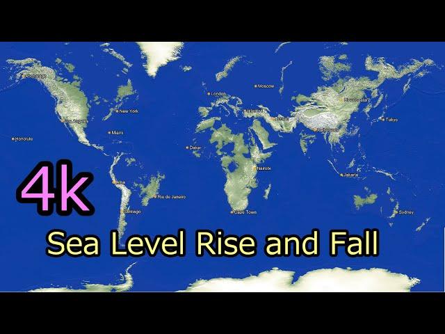 [4k]Sea Level Rise and Fall Simulation - World