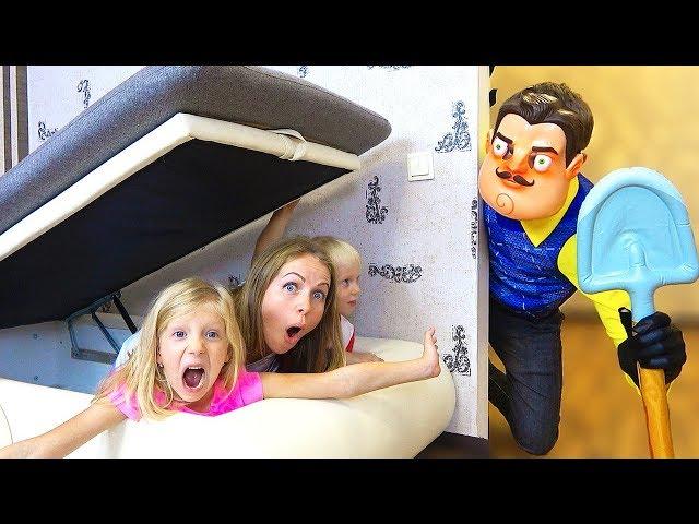 Hide and seek Hello Neighbor in Real Life Play With Children at Home