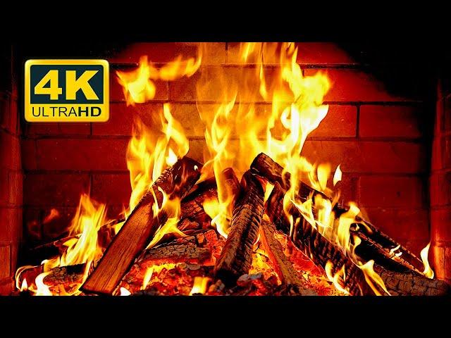  Cozy Fireplace 4K (12 HOURS). Fireplace with Crackling Fire Sounds. Fireplace Burning 4K