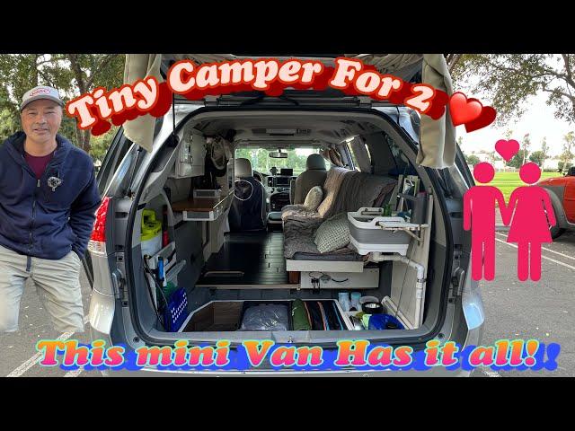 Engineer builds Couple’s Camper in a Mini Van - micro Tiny Campers