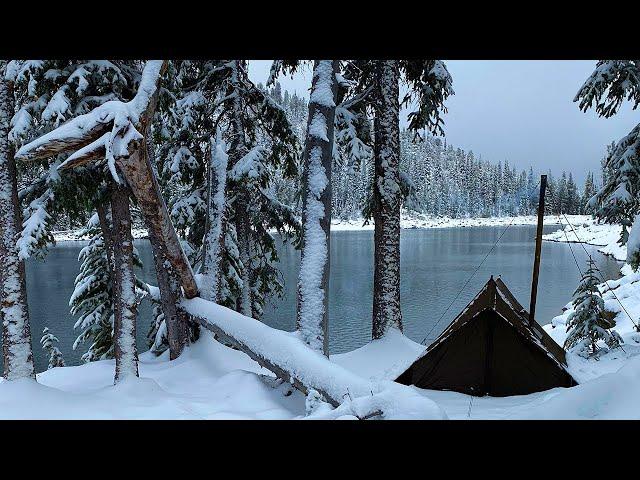 Hot Tent Camping In Snow | Wood Stove Pizza Melts