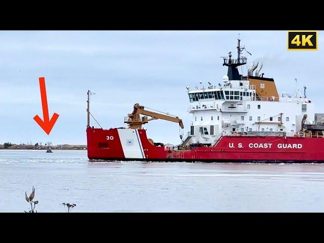 ️Ship Smashes Ice Near Fearless Fishermen (Duluth)