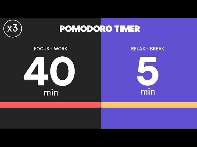 40/5 Pomodoro Timer  | 2 Hours of Hard and Focused Study | No Music | Deep Focus