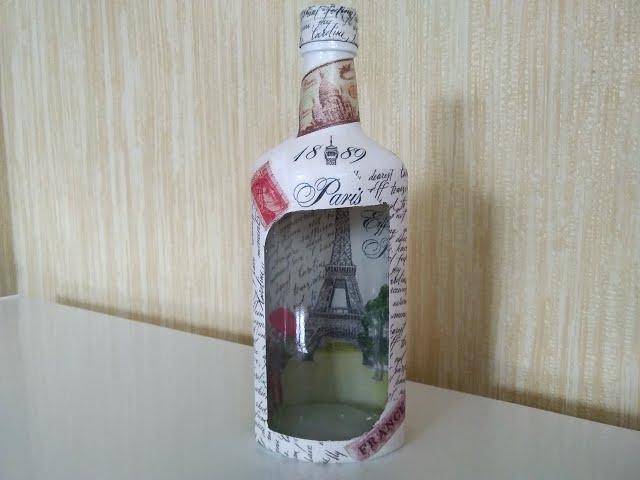 Декор бутылки.Обратный декупаж.The decoration of the bottle.Reverse decoupage.