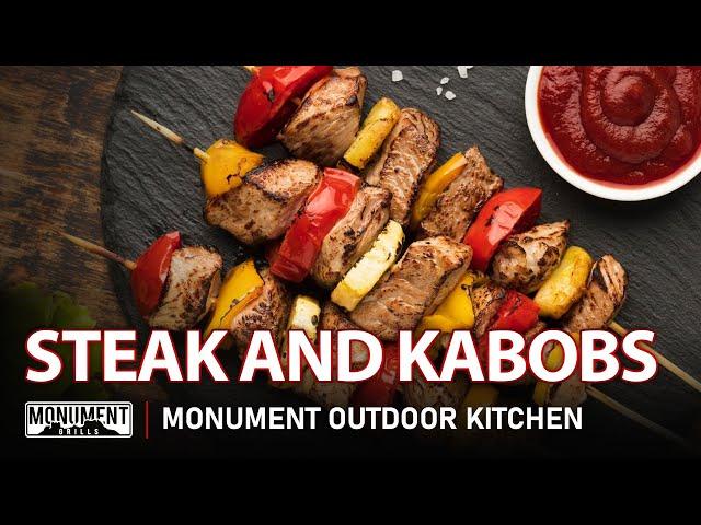 Tasty steak and vegetable Kabobs on Denali 405 l Monument Outdoor Kitchen