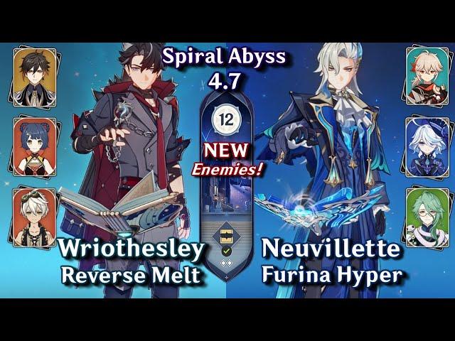 C0 Wriothesley Melt & C0 Neuvillette Hyper | NEW Spiral Abyss 4.7 - Floor 12 Stars | Genshin Impact