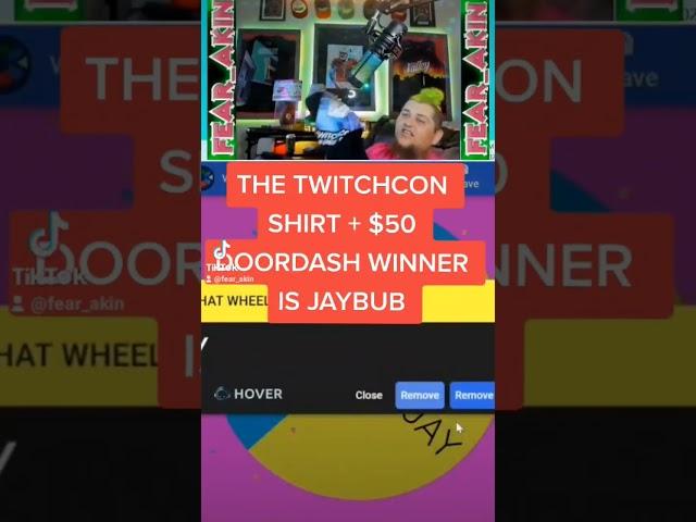 Jaybub wins the 50+ auto shirt $50 doordash GC Thank you @doordashgaming @doordash #twithcon #winner