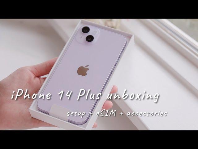  iPhone 14 Plus Purple Unboxing | Setup (eSIM) & Accessories