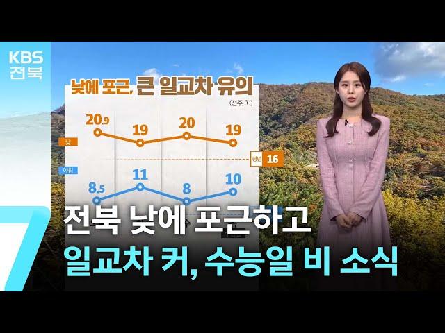 [날씨] 전북 낮에 포근하고 일교차 커, 수능일 비 소식 / KBS  2024.11.11.