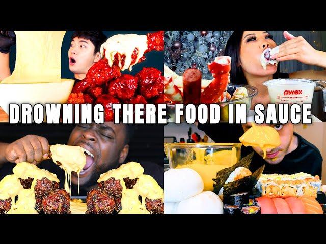 Mukbangers drowning there food in TOO MUCH SAUCE (insane BIG BITES)  #mukbang #eating #food #asmr
