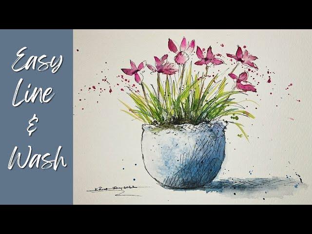 Easy Line & Wash Watercolour Step by Step Tutorial