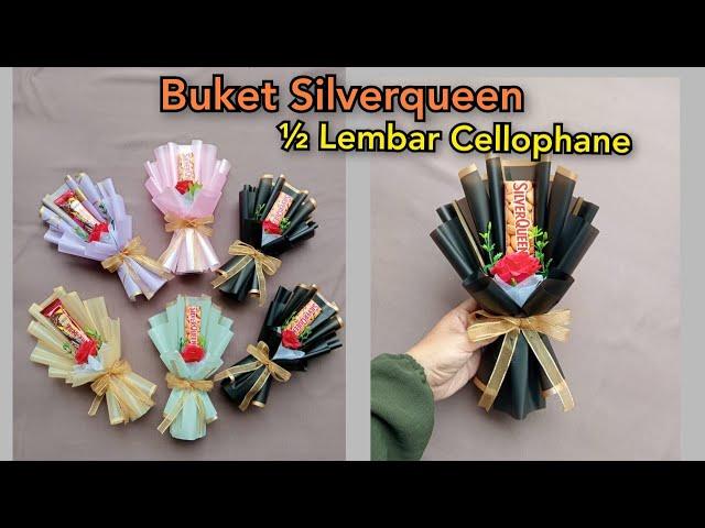 Membuat Buket Coklat Silverqueen Dengan Setengah Lembar Cellophane | Tutorial Buket Coklat Mini