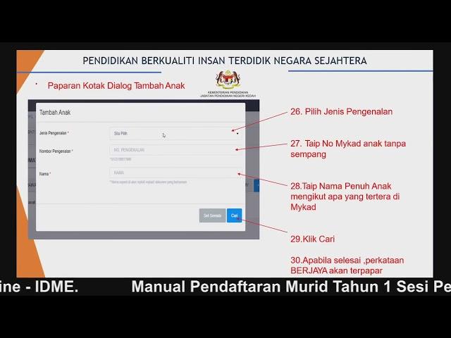 Tatacara pendaftaran murid tahun 1 2024 menggunakan idme.