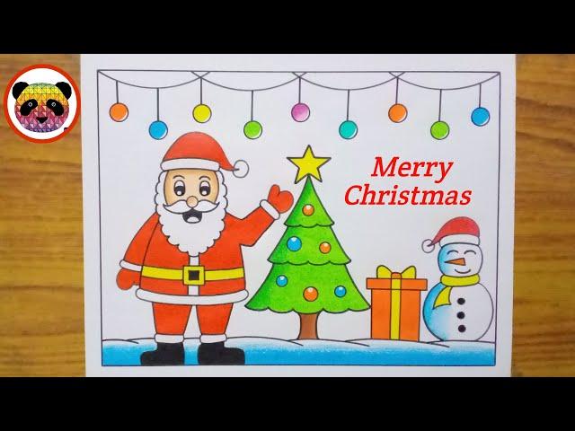 Merry Christmas Drawing / Santa Claus Drawing Step By Step / Christmas Tree Drawing / Christmas Draw