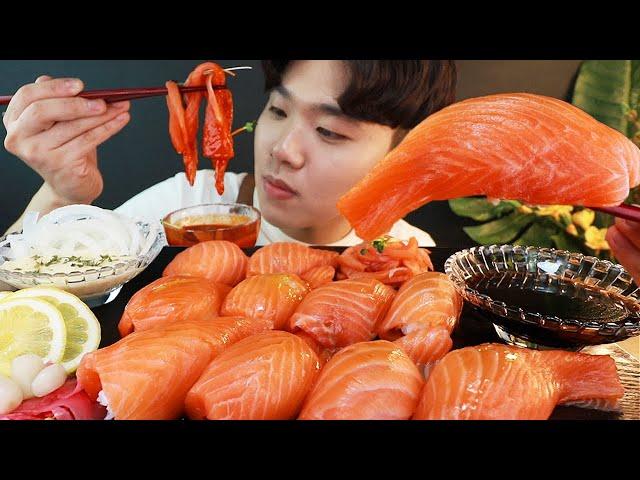 ENG SUB) MUKBANG ASMR  Giant Salmon Sushi EATING SOUND!!