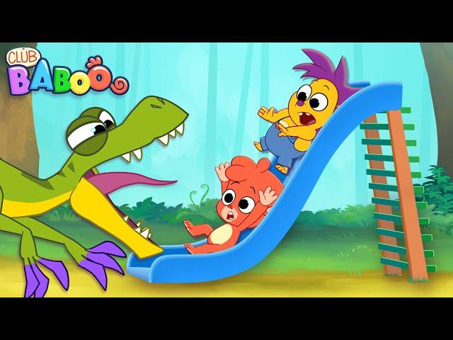 Club Baboo | LONG 1 HOUR VIDEO | Going down the slide at the playground | Learn Dinosaur Names