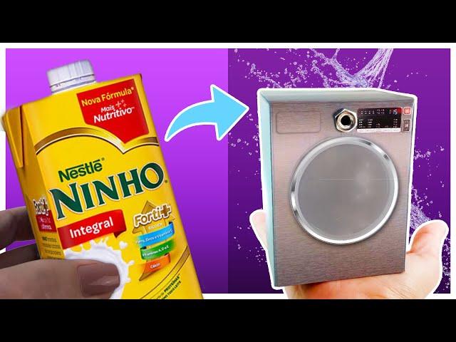 Don't throw away the milk carton! Make a DIY Miniature Washing Machine for Dolls!