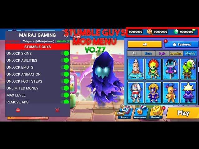 stumble guys mod menu unlimited money unlock skins unlock emots max level download link