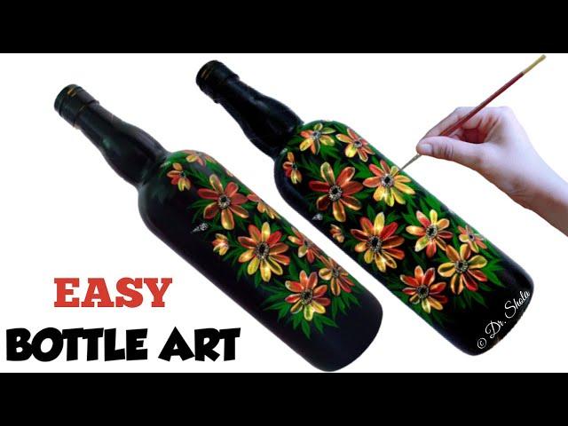 Bottle Art / Simple & Easy DIY One Stroke Painting / For Beginners / SHOLA'S ART & INNOVATIONS #09