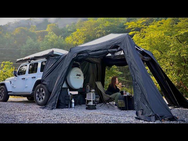 Best tent ⭐ perfect car connected tent camping alone at the top of the mountain