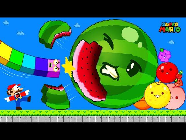 Finish the pattern? Mario and Snake vs The Watermelon Game (SUIKA) | Game Animation