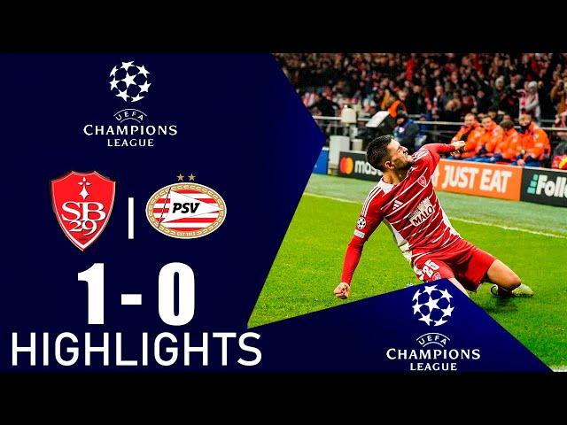 But de Julien Le Cardinal | Stade Brestois vs PSV Eindhoven 1-0 Résumé | Ligue des Champions 2024/25