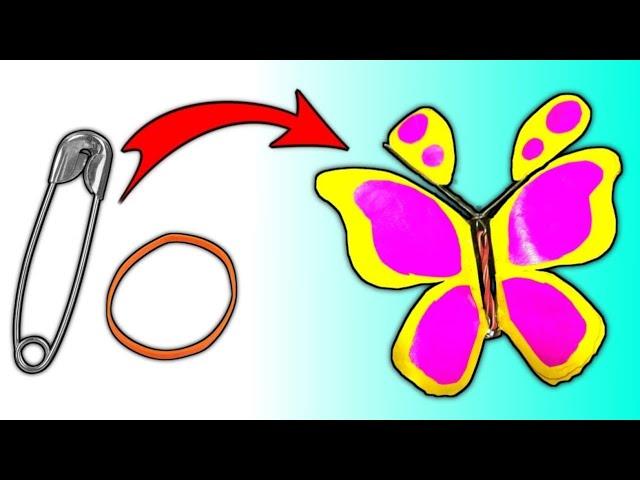 How to make flying butterfly with safety pin, rubber band and paper