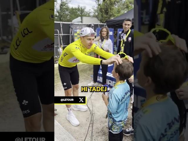 Pogacar gives Cavendish's son his sunglasses  after the historic 35th stage win by his dad #cycling