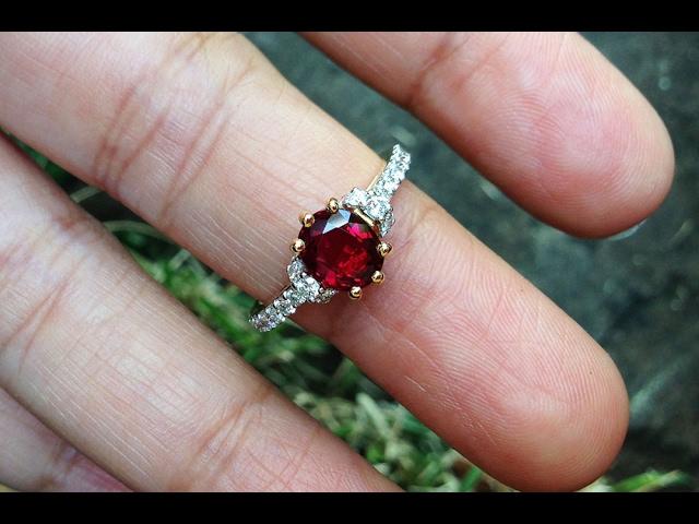 1.19 carat Vivid Red Thai Ruby with Diamonds Engagement Ring