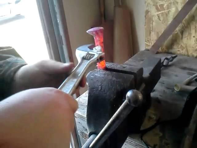 twisting a railroad spike knife